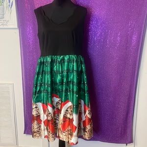 🆕💜Christmas Cats Musical Notes Print Sleeveless Dress